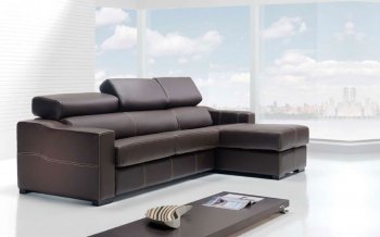 Brown Full Top Grain Leather Modern Sectional Sofa w/Sleeper [EFSS-Lucas Brown]