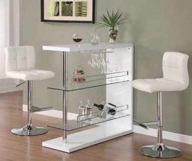 Gloss White Finish Modern Bar Table w/Optional Bar Stools
