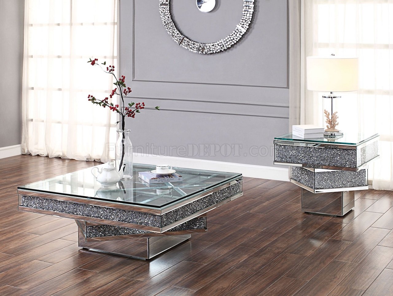 Noralie Coffee Table 81465 in Mirror by Acme w/Options - Click Image to Close