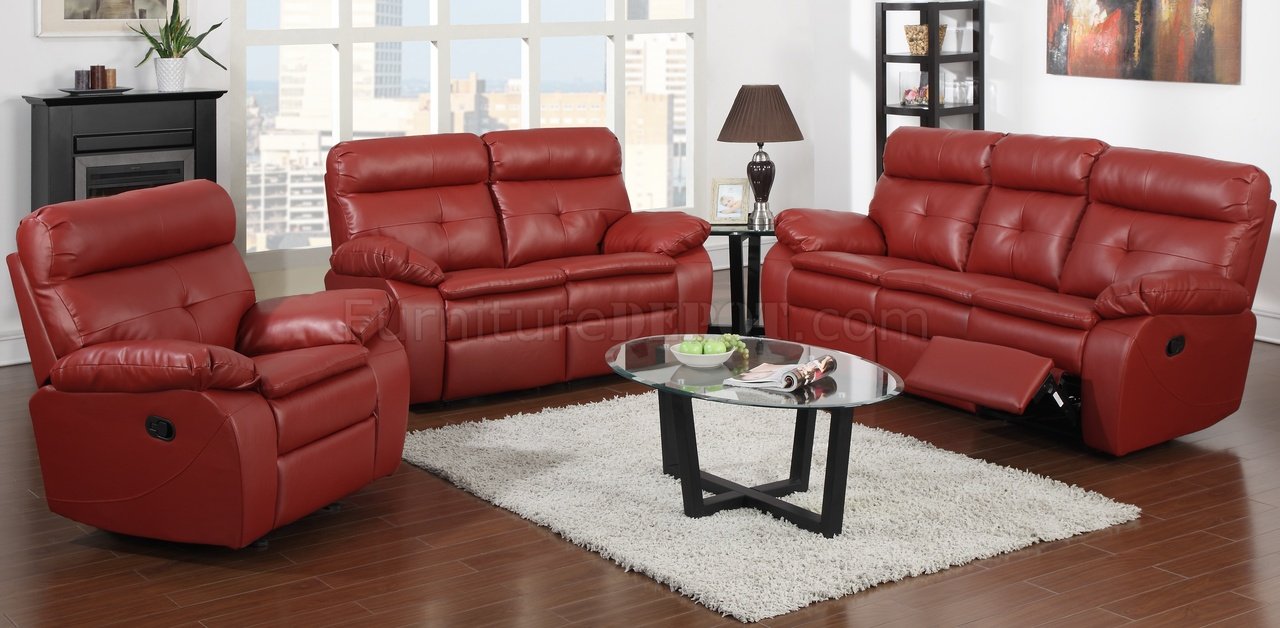 G570A Reclining Sofa & Loveseat in Red Bonded Leather by Glory - Click Image to Close