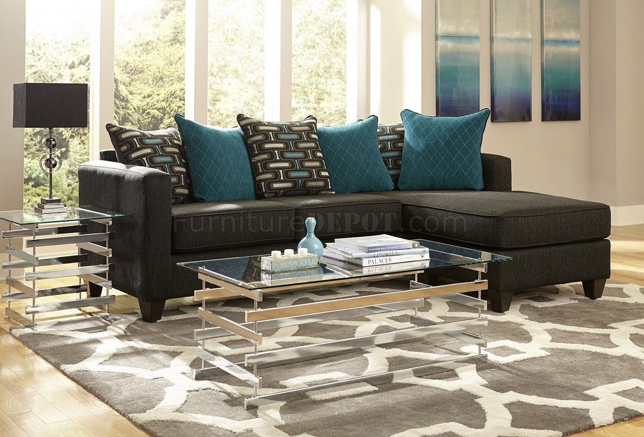 3002 Sectional Sofa in Charcoal Black Chenille Fabric - Click Image to Close