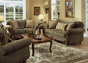Pine Fabric Traditional Sofa & Loveseat Set w/Rolled Arms [AFS-5900-Pine]