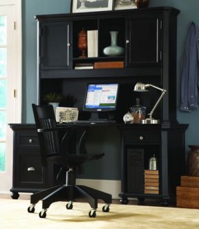 Black Finish Contemporary Desk w/Hutch & Storage Cabinets