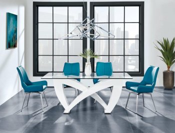 D9913DT Dining Table White by Global w/Optional Turquoise Chairs [GFDS-D9913DT-D4878DC-TURQ]