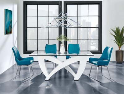 D9913DT Dining Table White by Global w/Optional Turquoise Chairs