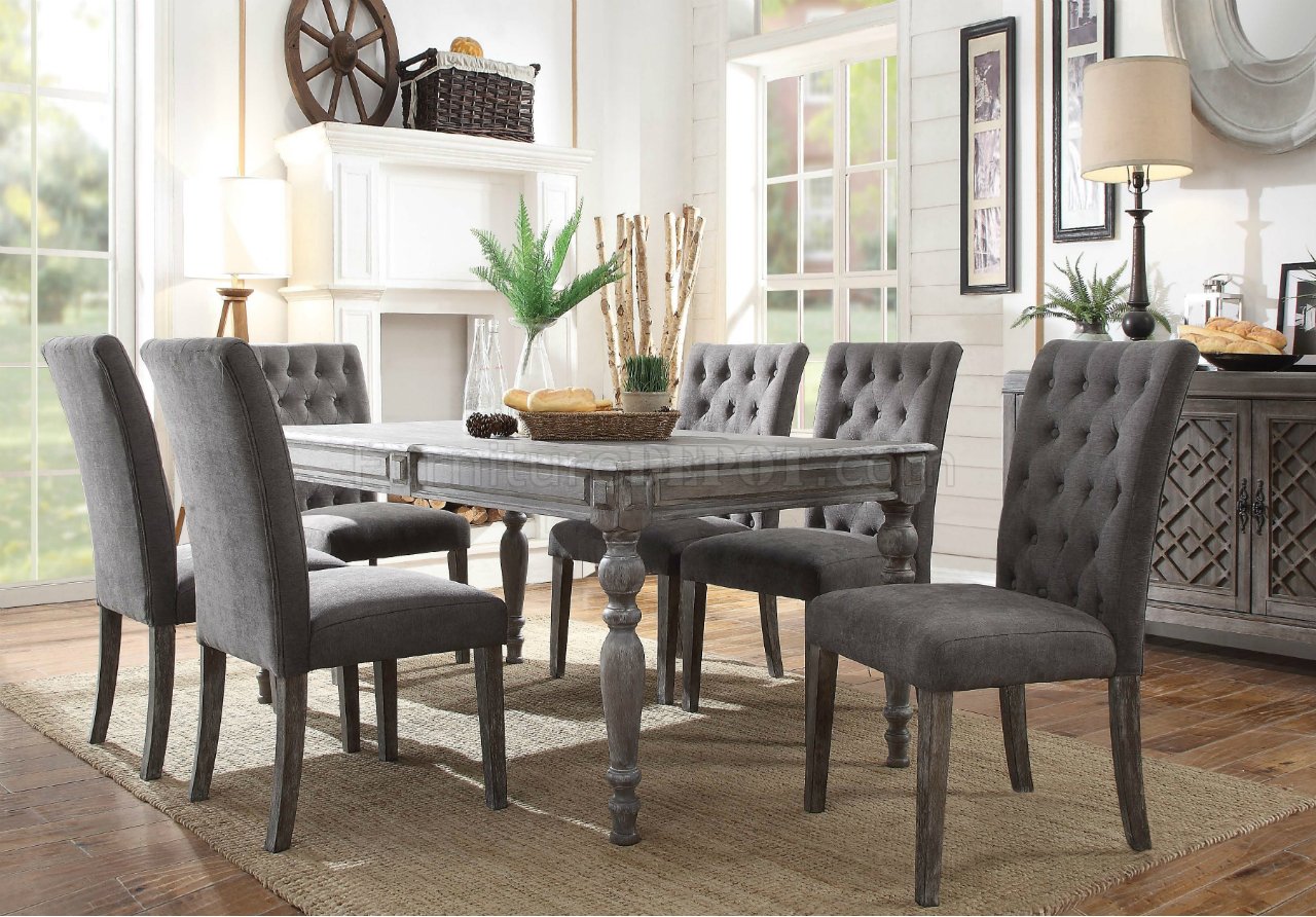 Godeleine 7Pc Dining Set 70415 in Weathered Gray Oak by Acme