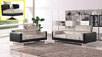 Beige & Black Fabric Modern 7022 Sofa w/Options [AES-7022 Beige Black]