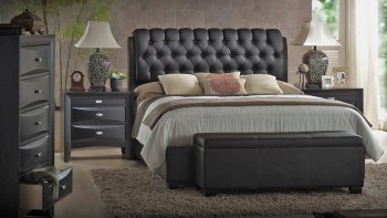 Ireland Bedroom Set 14350 Black by Acme w/Upholstered Bed [AMBS-14350 Ireland]