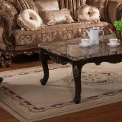 Cecilia Coffee Table in Dark Cherry & Genuine Marble w/Options