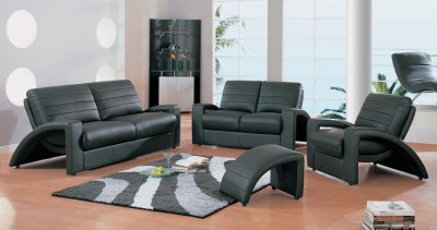 Modern Black Leather Living Room Set