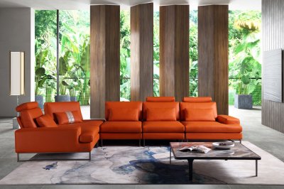 Meta Sectional Sofa in Orange Full Leather by Beverly Hills