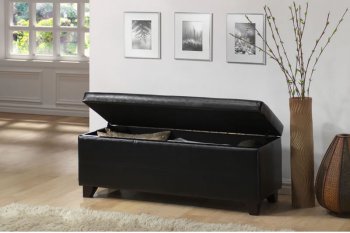 Contemporary Black Bycast Leather Upholstered Bench with Storage [AHUO-Jasmine Bench]