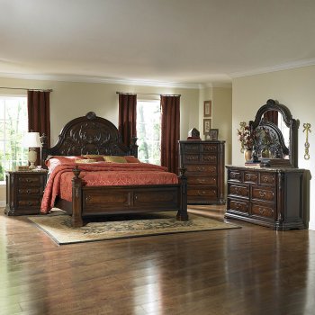 Dark Brown Cherry Traditional Bedroom w/Optional Items [HEBS-1464C Spanish Bay]
