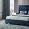 Oscar Upholstered Bed in Navy Blue Velvet by Global