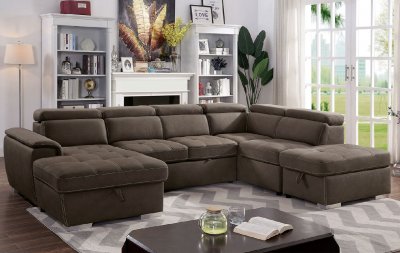 Hugo Sectional Sofa w/Sleeper CM6963 in Light Brown Fabric