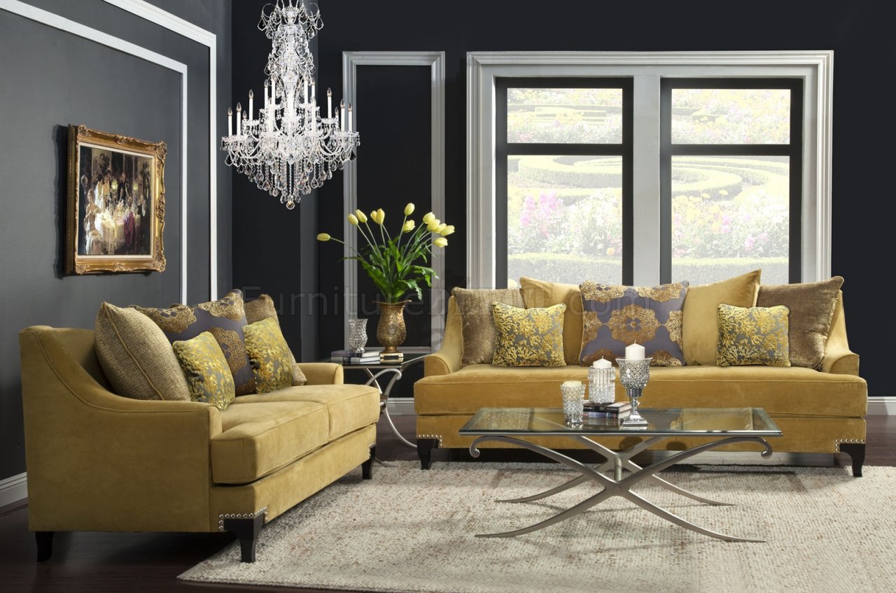 Viscontti SM2201 Sofa In Gold Tone Fabric W Options