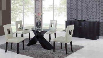 Clear Glass Top Modern Dining Table w/Optional Chairs & Buffet [GFDS-G018DT-Beige]
