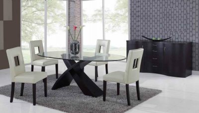 Clear Glass Top Modern Dining Table w/Optional Chairs & Buffet