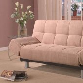 Beige Microfiber Modern Sofa Bed Convertible w/Metal Legs