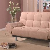 Beige Microfiber Modern Sofa Bed Convertible w/Metal Legs