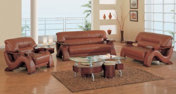 Modern Burgundy Leather Living Room Sofa w/Mahogany Arms [GFS-2033BUR]