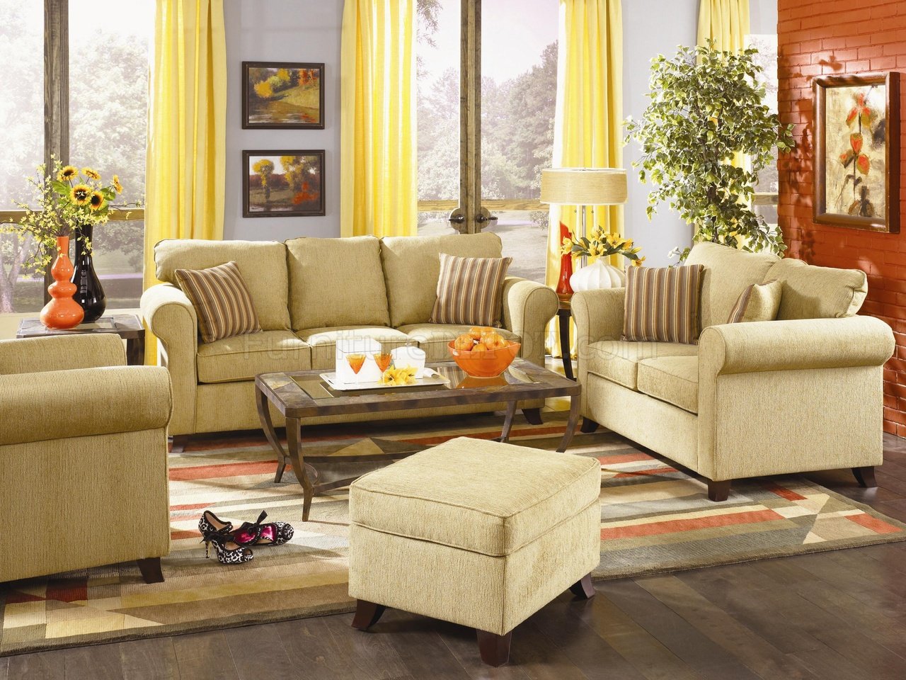 Butter or Chocolate Chenille Fabric Modern Livng Room Sofa - Click Image to Close