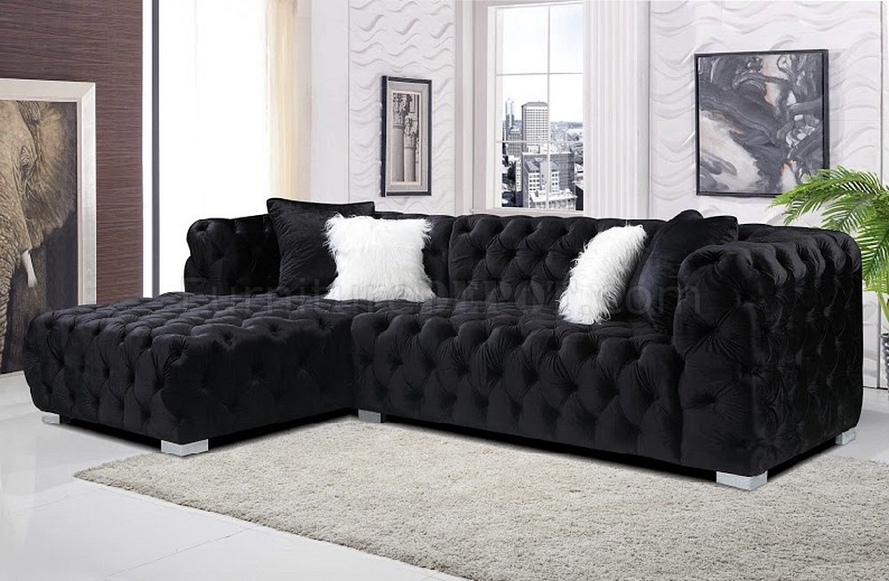 Lcl 018 Sectional Sofa In Black Velvet, Black Velvet Sofa With Chaise