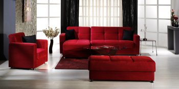 Elegant Convertible Sectional Sofa w/Storages in Red Microfiber [IKSS-ELEGANT-Rainbow Red]