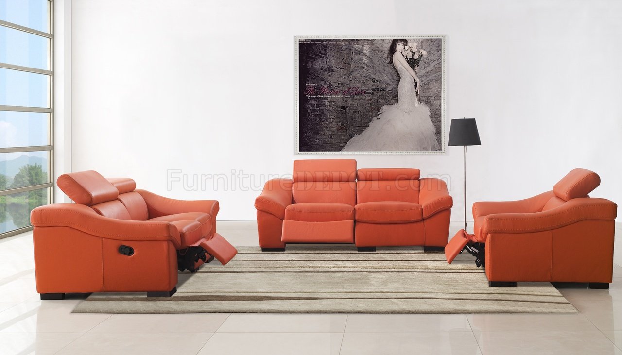 8021 Reclining Sofa in Orange Full Leather by ESF w/Options - Click Image to Close