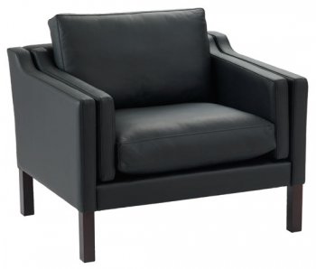 Black Top-Grade Italian Leather Modern Arm Chair w/Wooden Legs [NVCC-Sullivan-HGEM166]