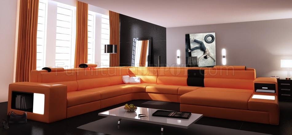 Orange Bonded Leather By Vig Furniture, Contemporary Sectional Leather Sofas