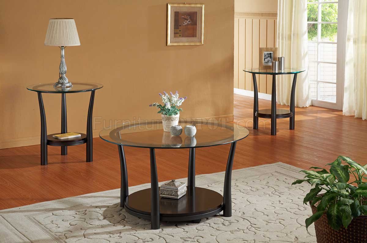 Clear Glass Top Modern 3Pc Coffee Table Set w/Black Metal Base - Click Image to Close