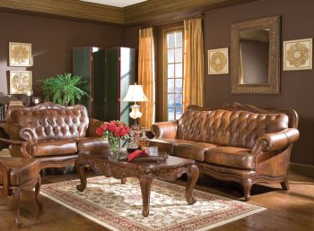 Victoria Sofa 500681 in Warm Brown Leather by Coaster w/Options [CRS-500681 Victoria]