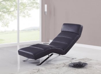 Black Bonded Leather Modern Chaise Lounger w/Chrome Legs [GFCL-F05-Black]