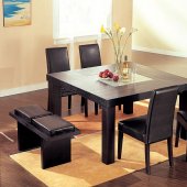 Dark Chocolate Color Square Shape Dinette Set With Glass Inlay