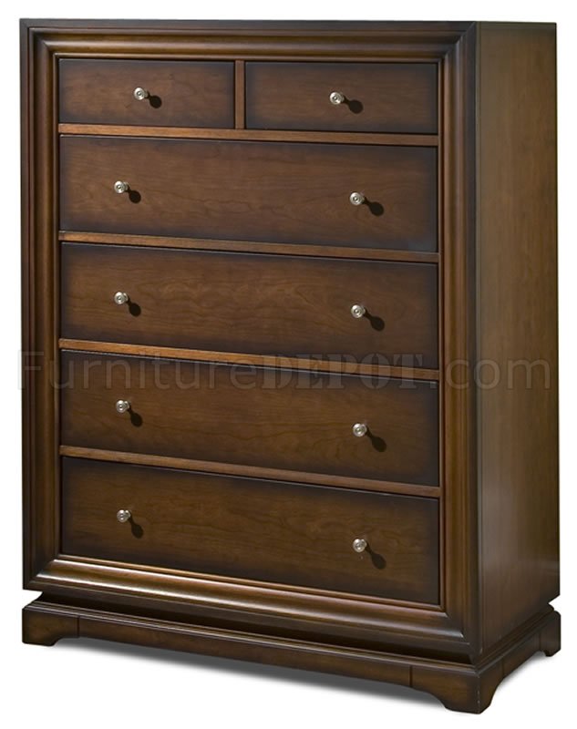 Antique Walnut Finish Five Drawer Modern Chest - Click Image to Close