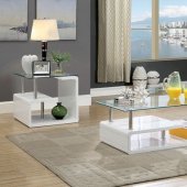 Torkel 3pc Coffee & End Table Set CM4056 in White & Glass