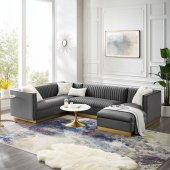 Sanguine Sectional Sofa in Gray Velvet by Modway