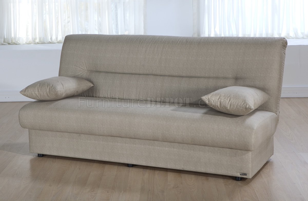 Beige Microfiber Modern Convertible Sofa Bed w/Storage - Click Image to Close