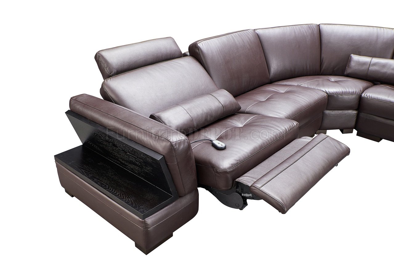 445 Motion Sectional Sofa Brown Leather by ESF w/Power Recliner
