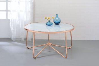 Alivia Coffee Table 3PC Set 81835 in Frosted Glass & Rose Gold [AMCT-81835-Alivia]