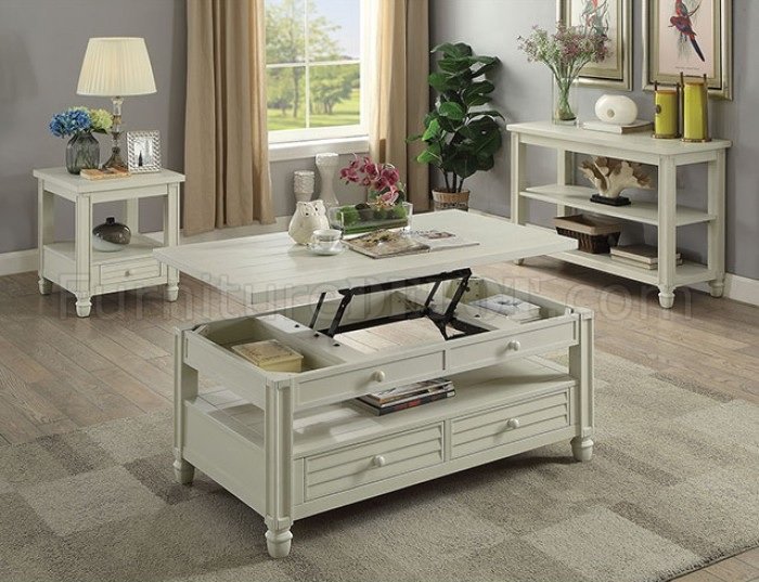 Suzette Coffee 2 End Table Set Cm4615, Antique White Coffee Table With Wheels