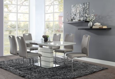 Glissand 7Pc Dining Room Set 5599-71 White & Taupe - Homelegance