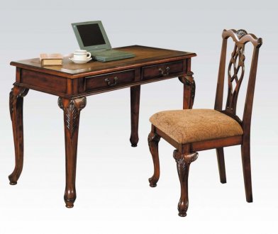 Dark Brown Cherry Finish Classic Aristocrat 2 Pc Desk & Chair
