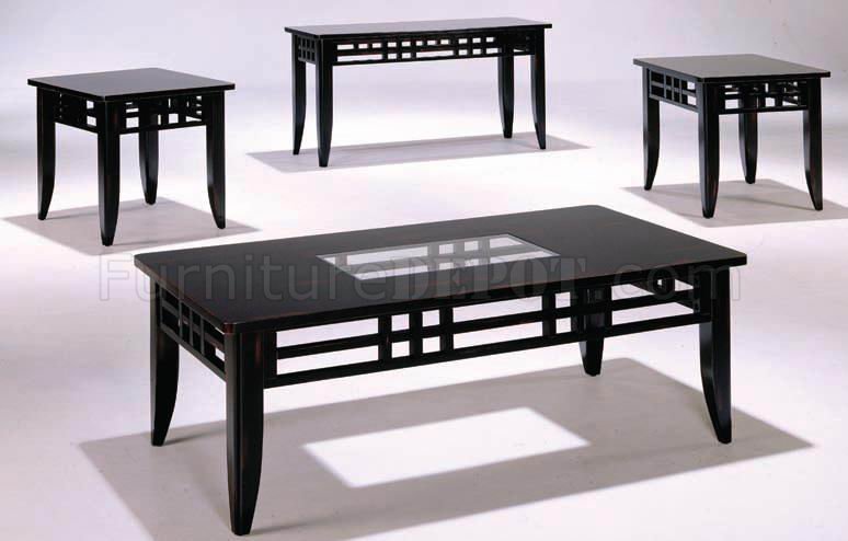 Antique Style Black Finish Modern 3Pc Coffee Table Set - Click Image to Close