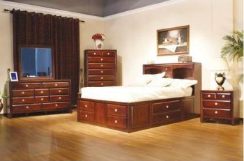 Cherry Finish Modern Bedroom w/Storage Bed & Optional Items [WDBS-1154]