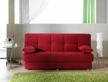 Red Microfiber Elegant Contemporary Sofa Sleeper w/Storage [MNSB-Reno-Red]