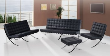 Black Button Tufted Full Leather Modern Living Room [KCS-F04-Black]