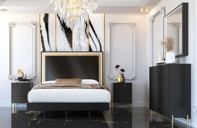 Wave Bedroom in Dark Gray by ESF w/ Options