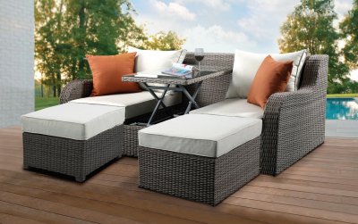 Salena Patio Sectional & Ottoman 45010 in Gray & Beige by Acme